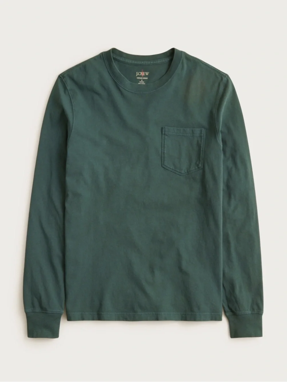 J crew green Long-sleeve vintage-wash cotton pocket T-shirt